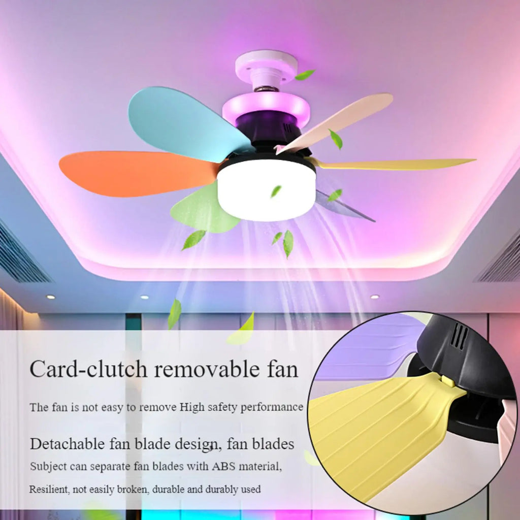 6-Blade LED Ceiling Fan Light RGB Dimmable E27 Detachable Quiet