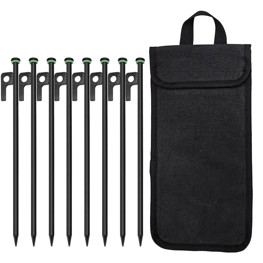 4 Tent Stakes Forged Steel Pegs Heavy Duty Ground Anchors Storage Bag