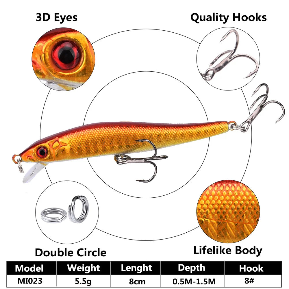 8cm Minnow Pencil Fishing Lure – 5.5g Hard Bait All Waters