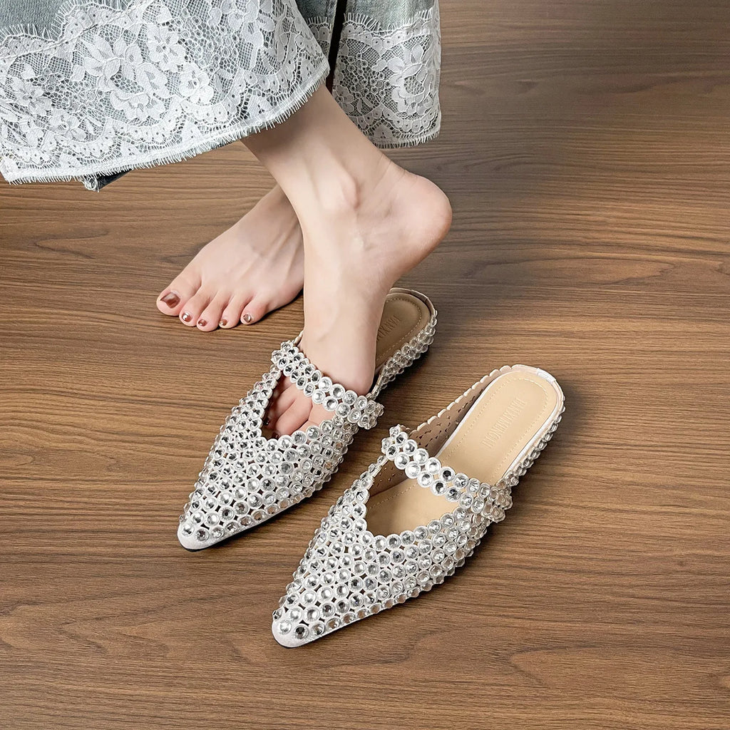Slippers for Women Summer and Autumn Diamonds Mary Jane Shoes Women's Flat 2025 New Increased Height Shallow Women's Slippers Zpaxo