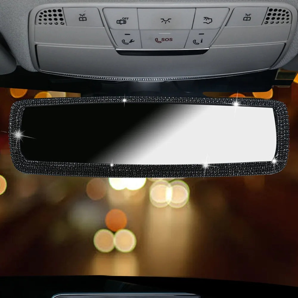 Bling Design Car Rearview Mirror Decor Full Rhinestone Shiny Crystal Zpaxo Black 2