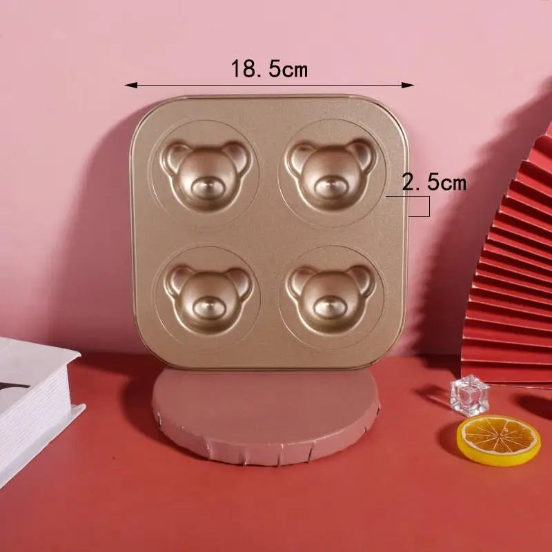 4 6 9 12 Even Bear Mold Baking Pan Non-stick DIY Cute Candy Cake Tool Zpaxo 4 Gold