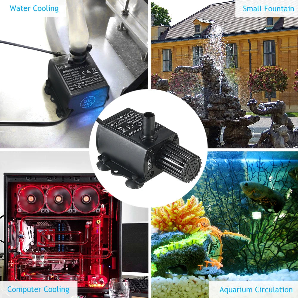 DC 5V 4.8W USB Ultra-quiet Mini Brushless Water Pump Waterproof Submersible Fountain Aquarium Circulating 300L/H Lift 300cm Zpaxo