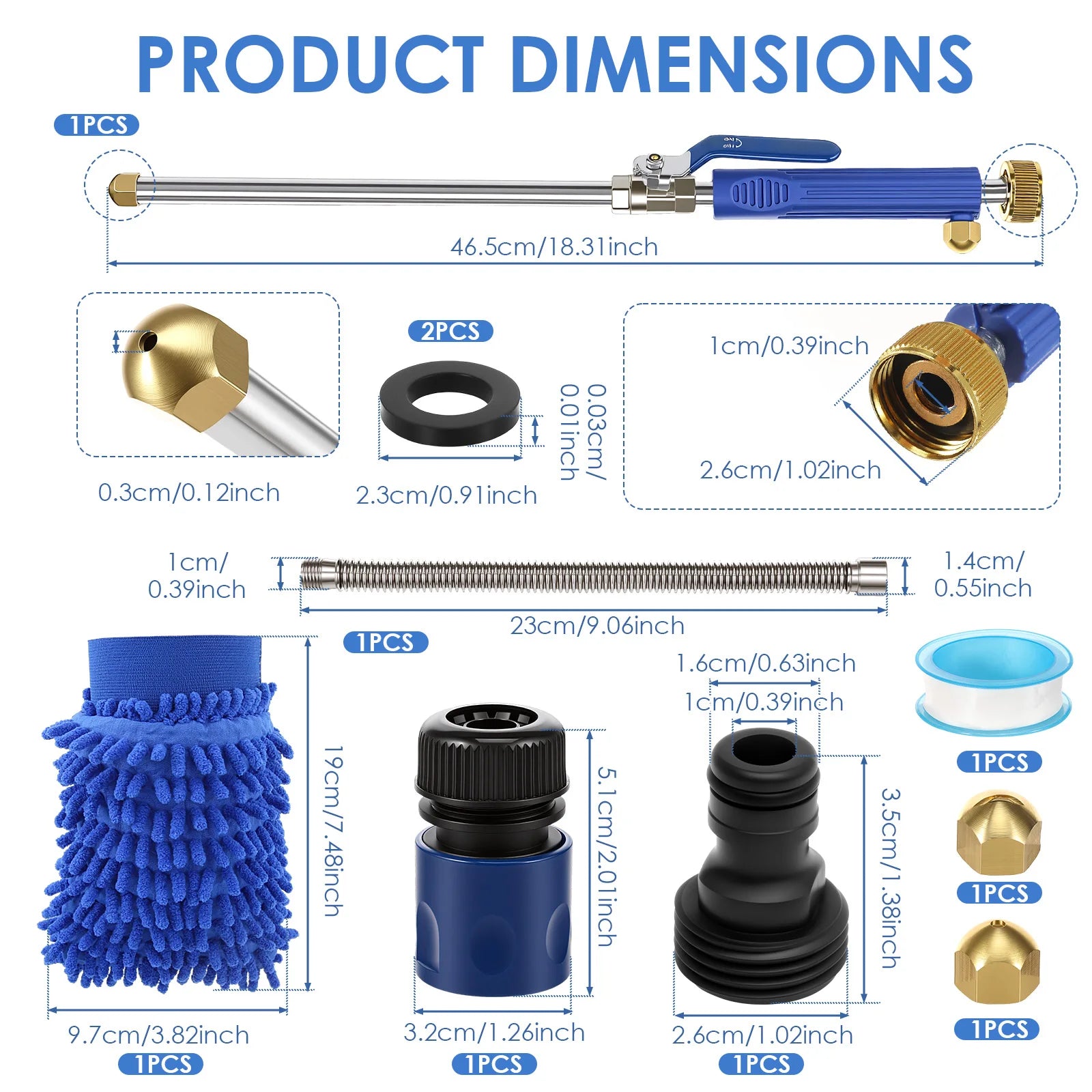 Jet Nozzle High Pressure Hose Nozzle with Extension Wand for Garden Hose Power Washer Wand 2 Replaceable Nozzle Quick Connectors Zpaxo 1 set