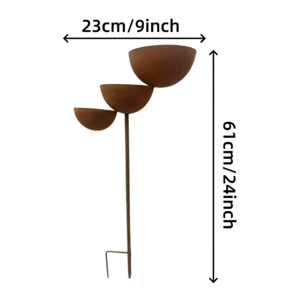 3-Layer Bird Water Bowl Metal Stake Bee Station Feeding Outdoors
