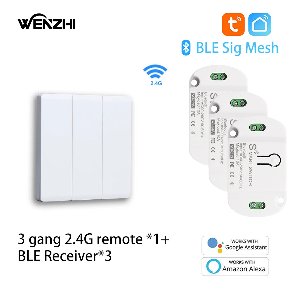 BLuetooth/BLE Switch Module Relay For Light LAMP On/Off 2.4G Wireless Remote Control Tuya Smart Life Timer DIY Home Automation Zpaxo 3Gang1 receiver3 China Mainland