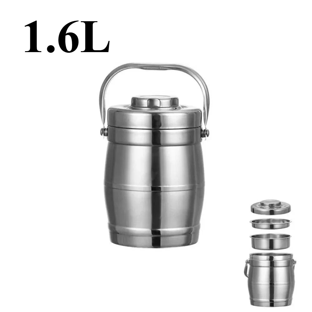 Large Capacity Stainless Steel Thermos Food Jar Foldable Handle Zpaxo silver-1.6L