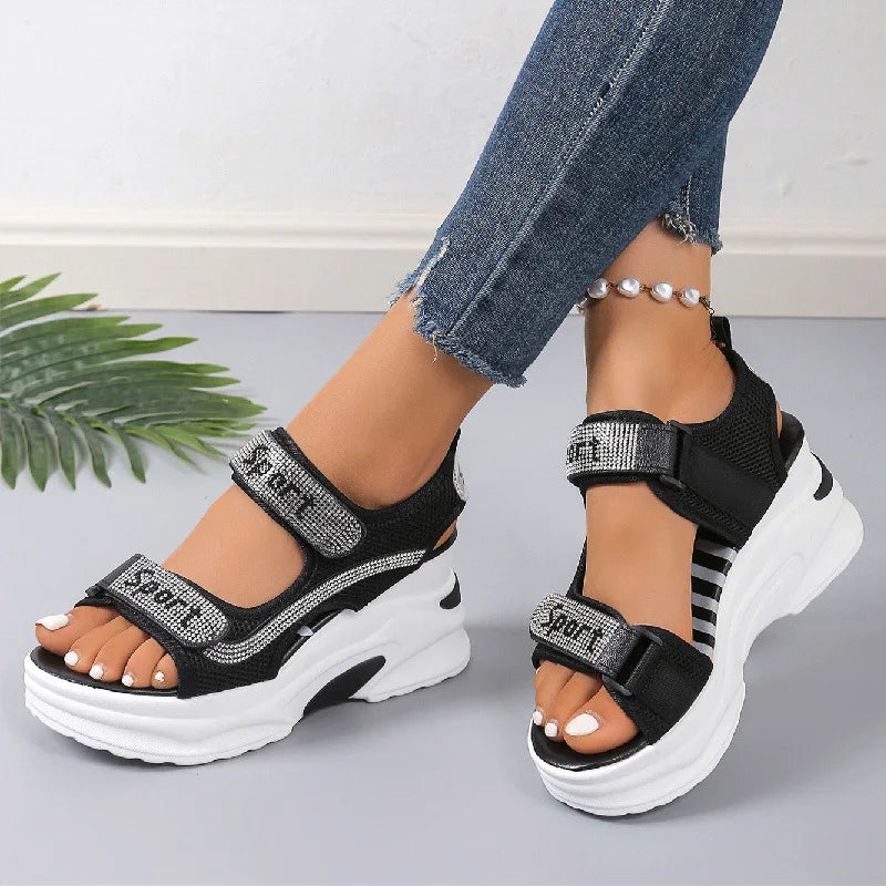 Summer Women's Sexy Roman Crystal Thick Sole Casual Walking Shoes