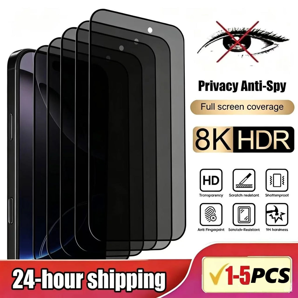 1- Anti-spy Glass IPhone 15 14 13 12 11 16 Max Full Cover Privacy