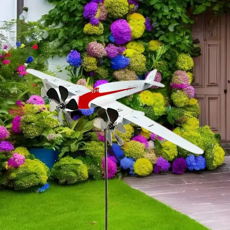Airplane Weathervane Metal Aircraft Pinwheel Garden Decor Art Outdoor Flight Plane Art Decor for Yard Garden Outside Lawn Patio Zpaxo