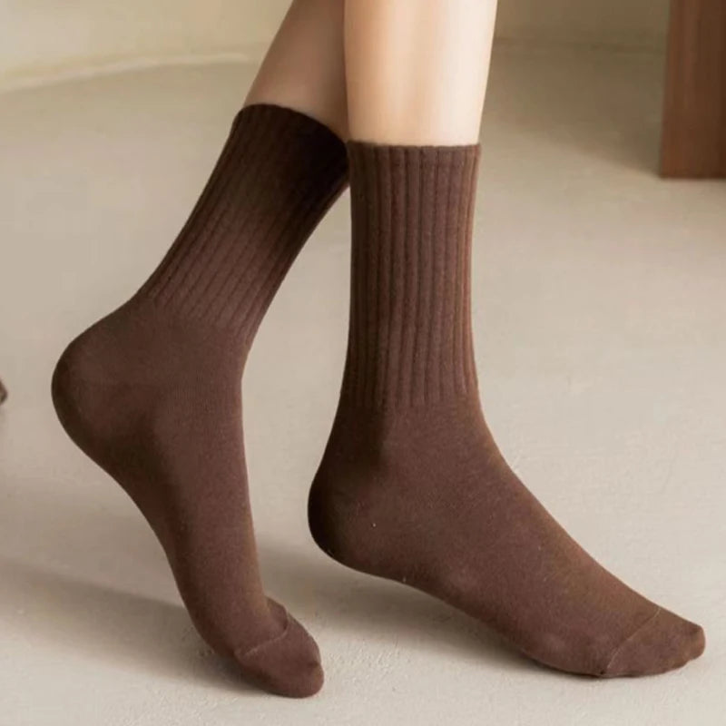 2 Pairs Women Cotton Socks Medium Tubes Knitted Loose Soft Crew
