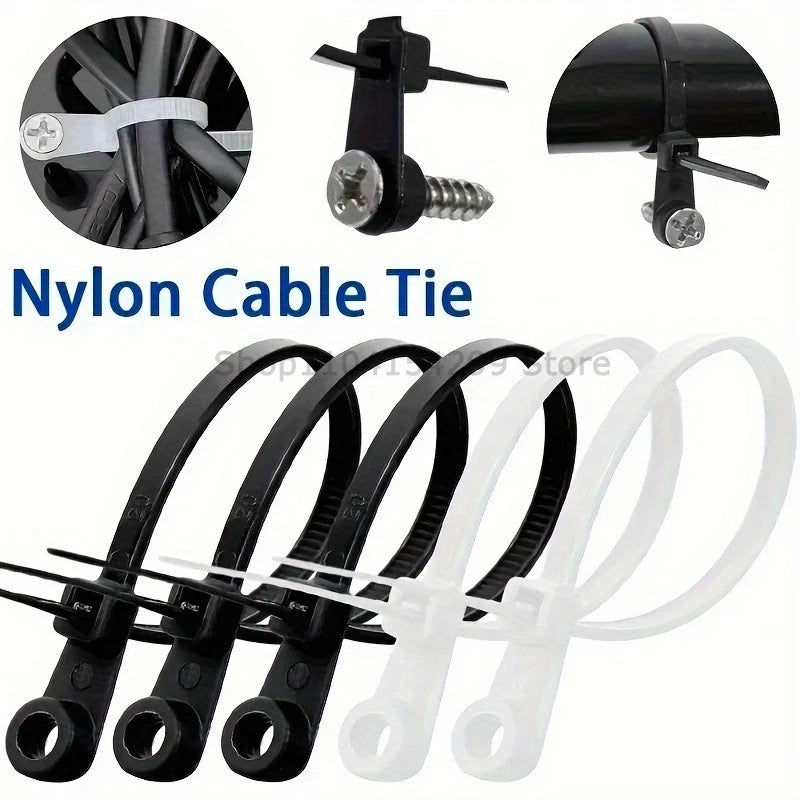 New Screw Hole Nylon Cable Ties Multipurpose Heavy Duty Adjustable Self-locking Cord Ties Organizer Straps DIY Fastening Loop Zpaxo