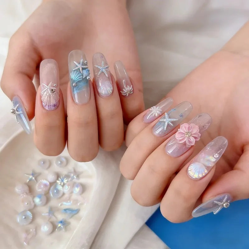 3D Ocean Nail Art Charms Aurora Shell Starfish Mermaid Tail Decors