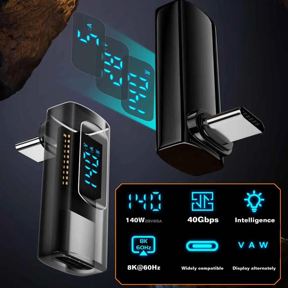 90° USB-C Adapter – 40Gbps, PD 140W, 8K 60Hz, Thunderbolt 4 USB-C Adapter Zpaxo