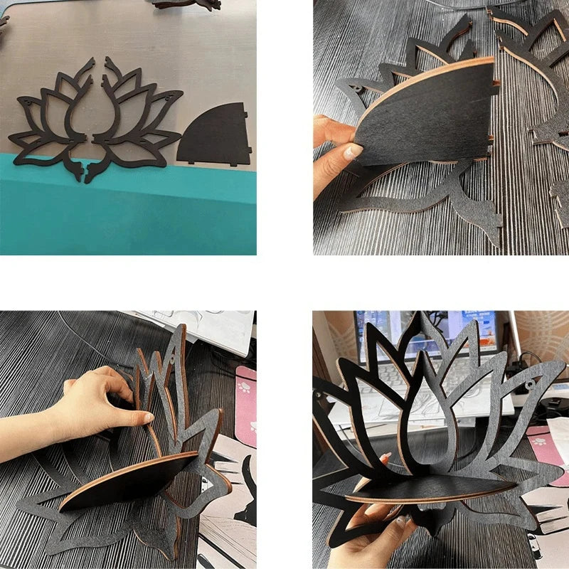Wooden Lotus-shaped Hollow Decorative Stand Aromatherapy Organizer