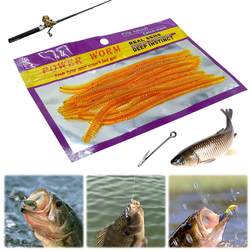 Lot Fishing Lures Lifelike Fishy Smell Soft Worm Freshwater Saltwater