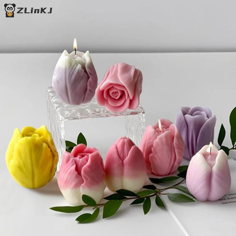 ▶1Pcs Handmade Scented Candle Plaster Resin Molds DIY Flowers Tulip Silicone Mold Homemade Cookies Chocolate Candy Baking Tool Zpaxo