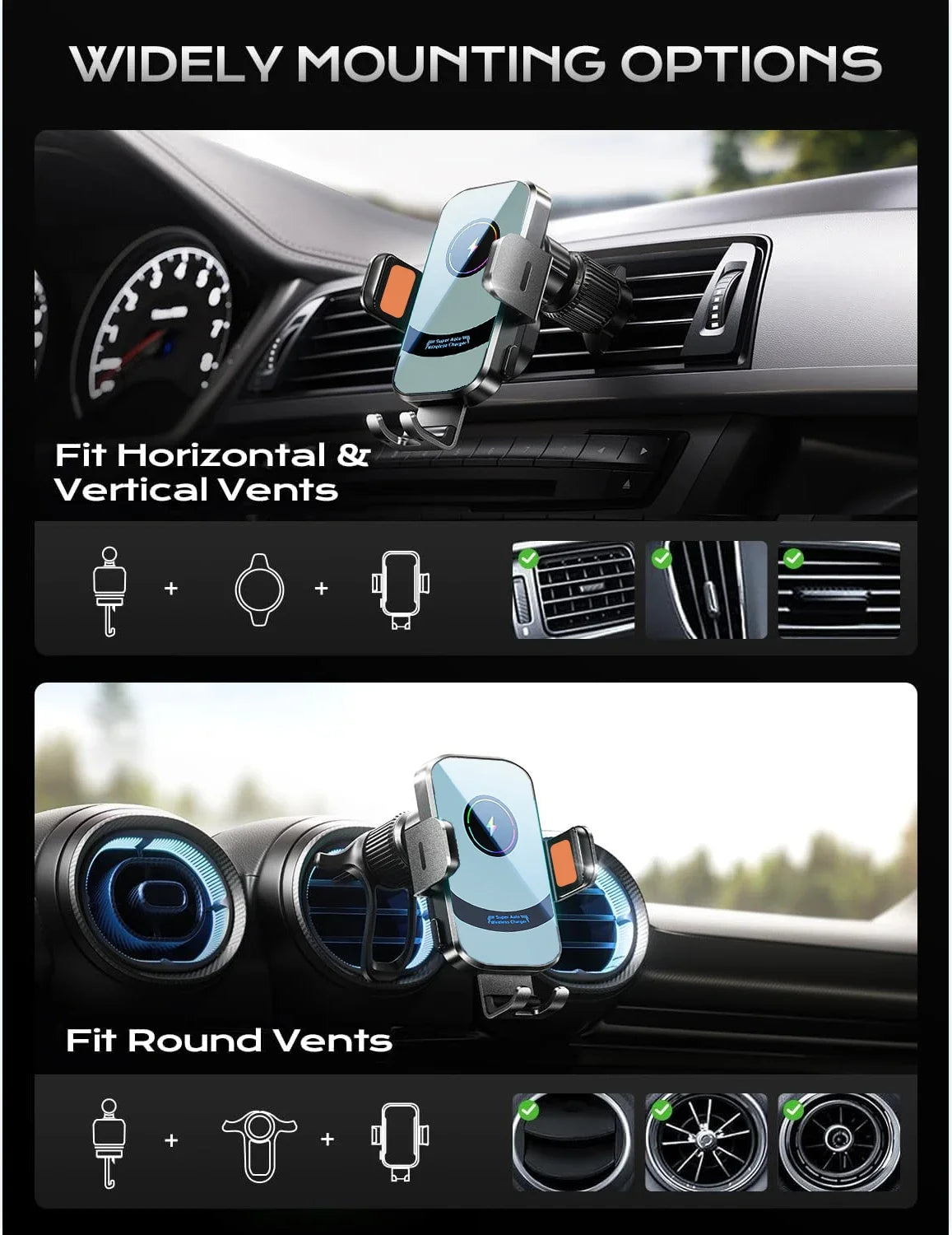 UYUXIO Wireless Car Charger Fast Charging Auto Clamping Air Vent