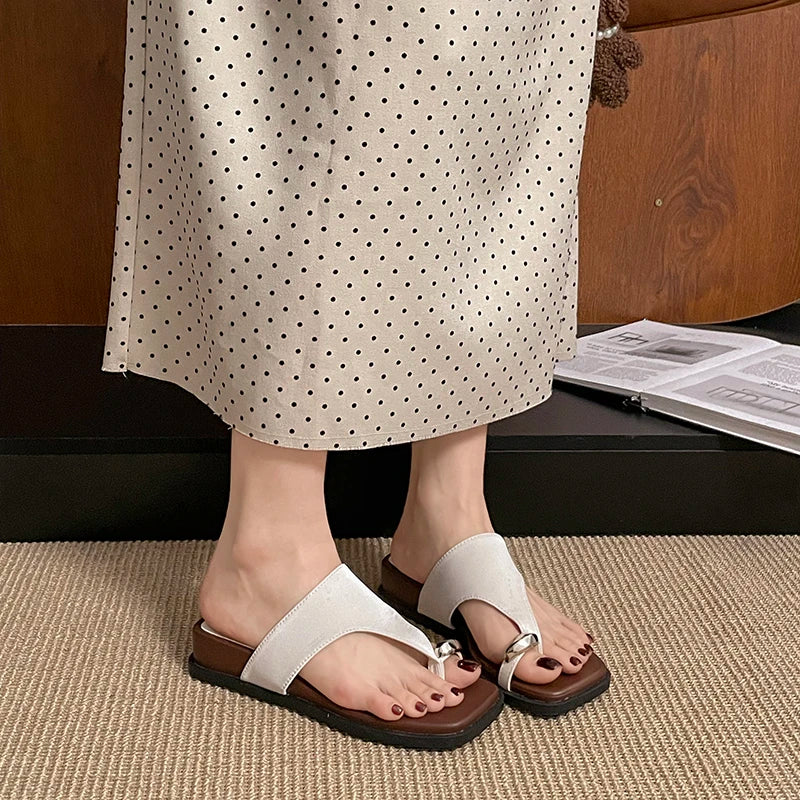 Summer Women's Metal Buckle Embellishment Toe Loop Comfortable Zpaxo