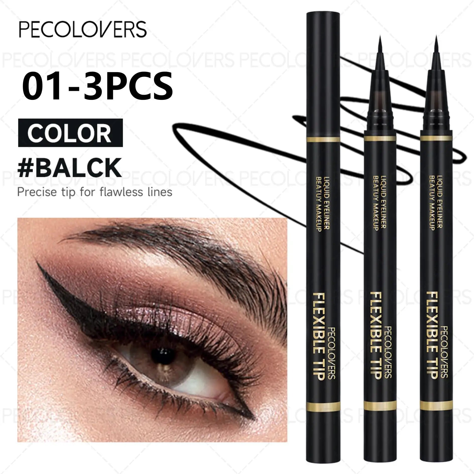 3pcs Long Lasting Waterproof Black Liquid Eyeliner Pen Quick-dry Smooth Eye Liner Anti Smudge Liquid Eyeliner Pen Zpaxo 01