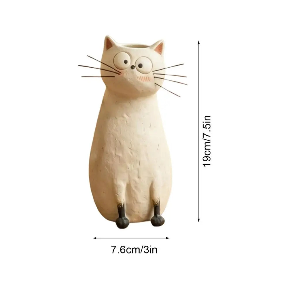 Cat Vase Resin Desk Ornament Whimsical Bookshelf Mantel Entryway