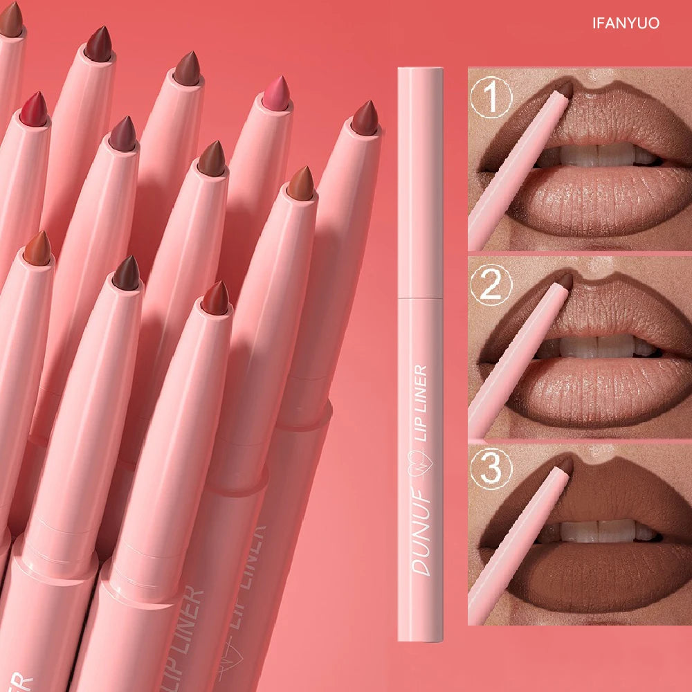 DUNUF 12 Velvet Matte Lipliner Pencil Waterproof Non-stick Cup