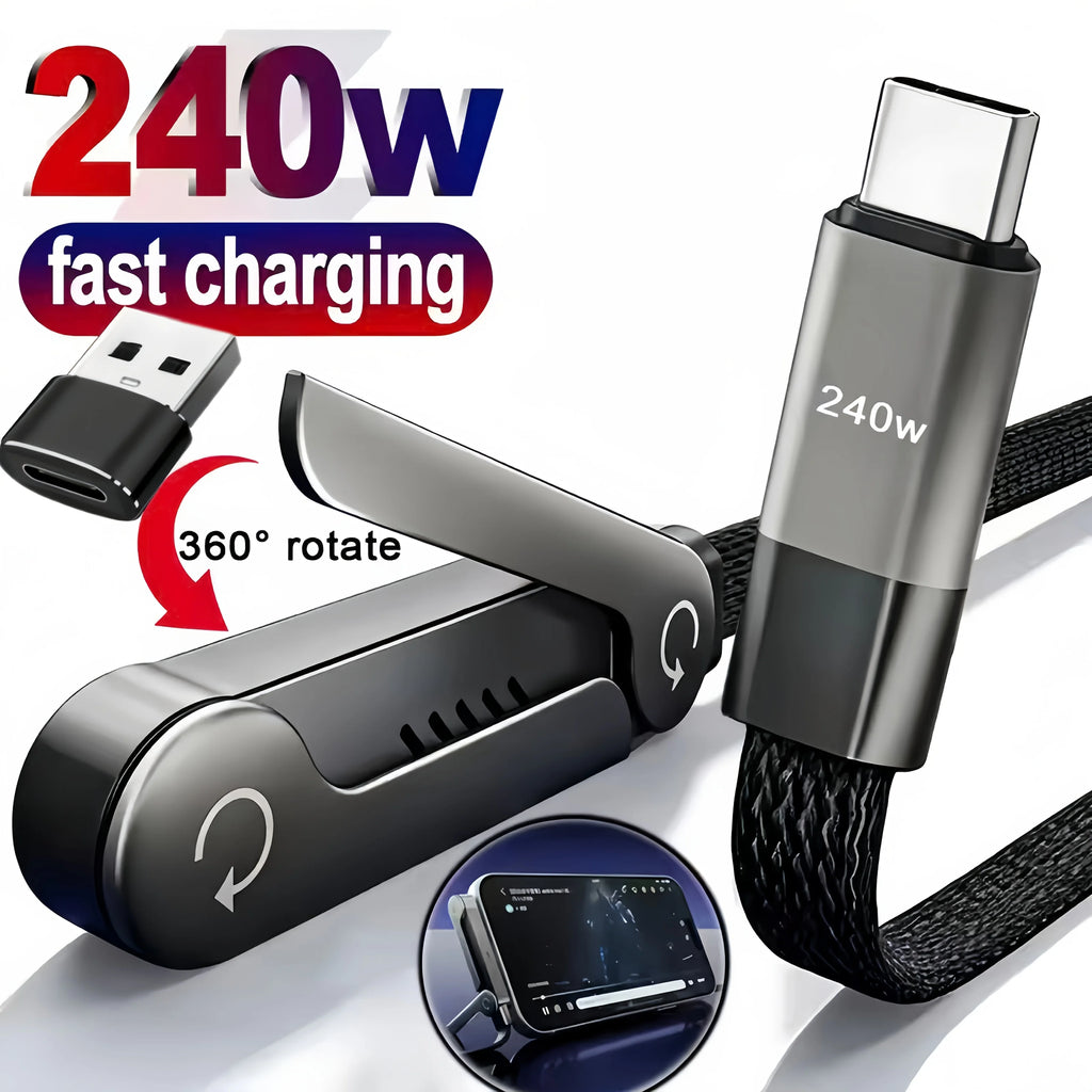 Foldable Charging Cable Integrated Stand Fast Phone Tablet 240W