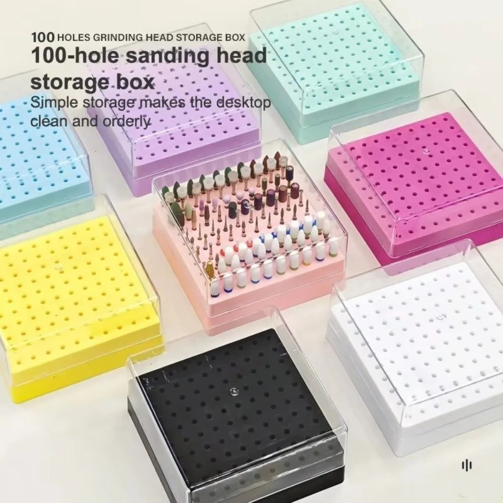 100 Holes Nail Drill Bits Organizer Portable Dustproof Art Storage Zpaxo
