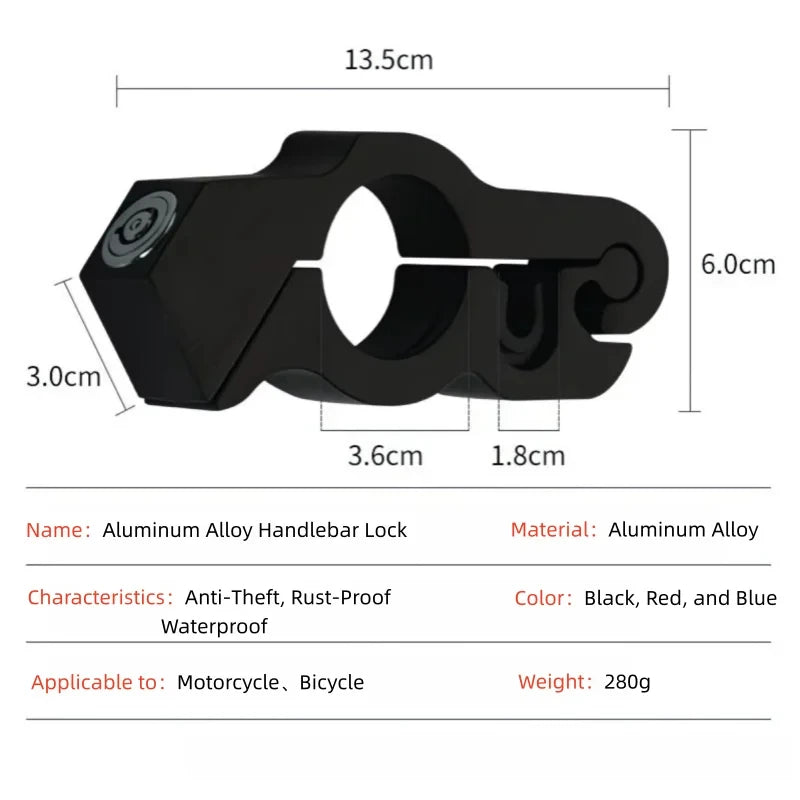 Motorcycle Bicycle Handlebar Lock Heavy Duty Steel Anti-theft ATV