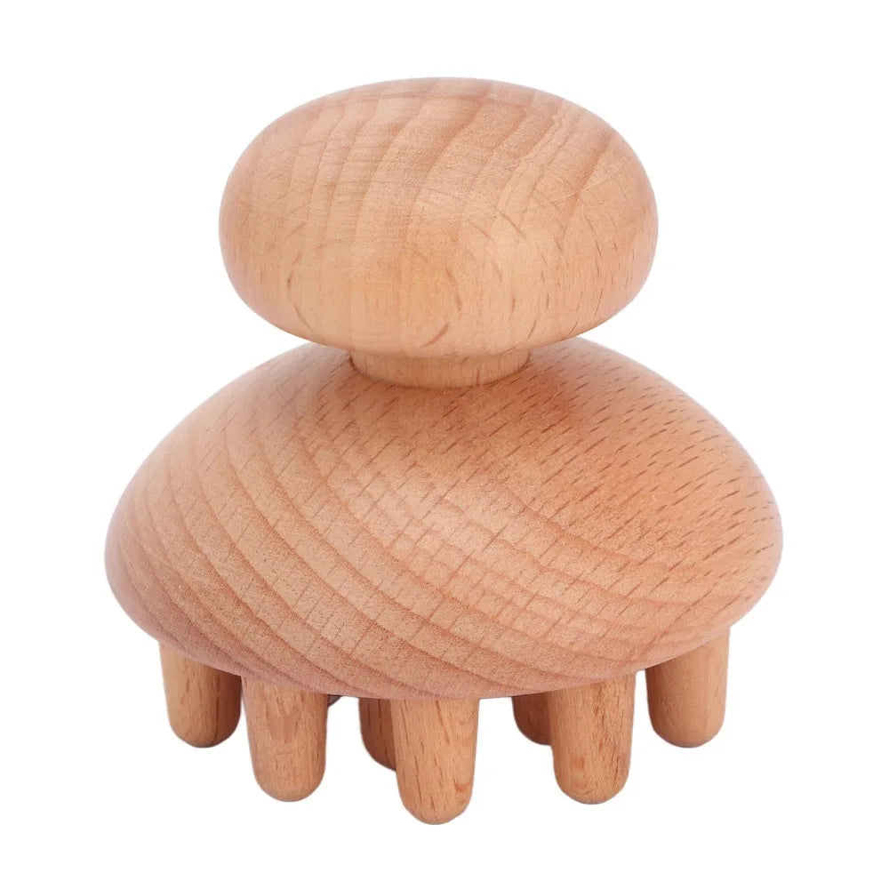 Wooden Material Wood Mushroom Massager Shape Ergonomic Handle Massage Zpaxo A
