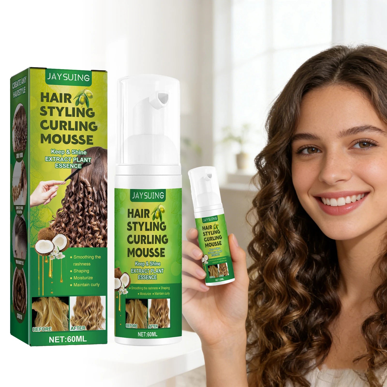 Jaysuing Curly Hair Styling Mousse – Lasting Hold & Shine 60ml Curl Styling Mousse Zpaxo Default Title