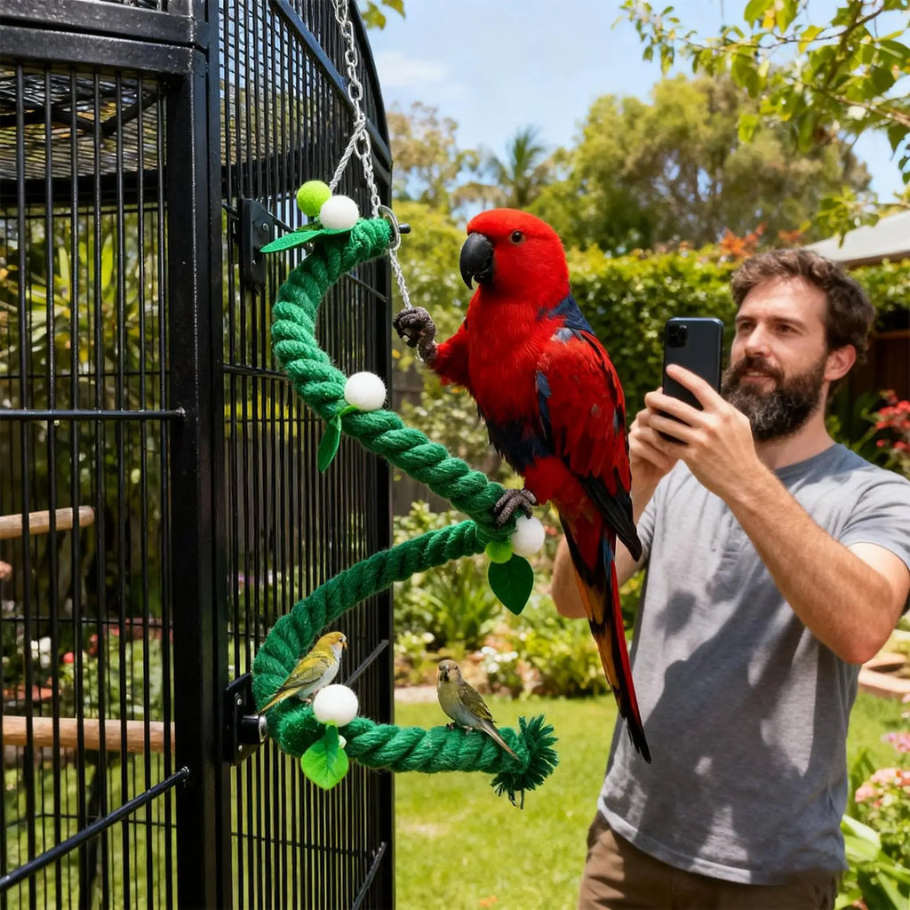 Rope Perch Flexible Standing Green Chewing Toy Climbing Swing Bird