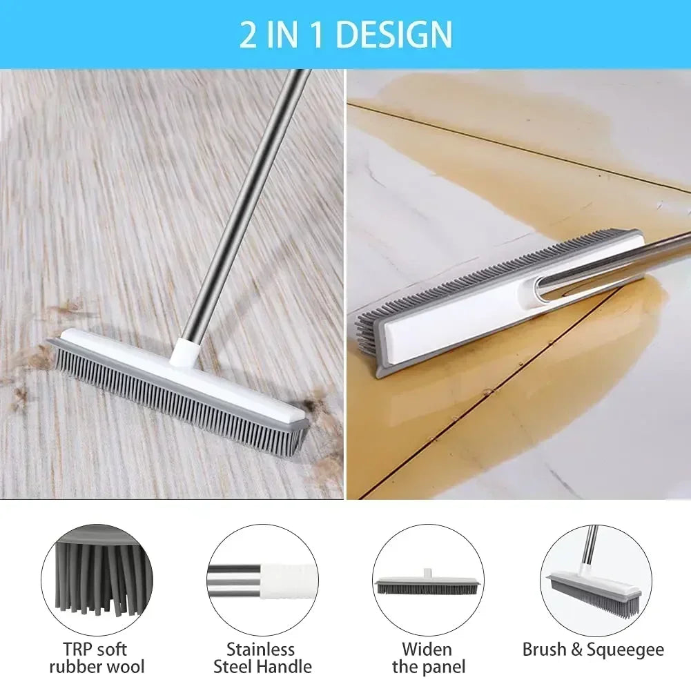 Rubber Broom Long Handle for Pet Hair Fur Remover Broom No Scratch Floor Brush for Fluff Carpet Floor Bathroom Cleaning Tools Zpaxo