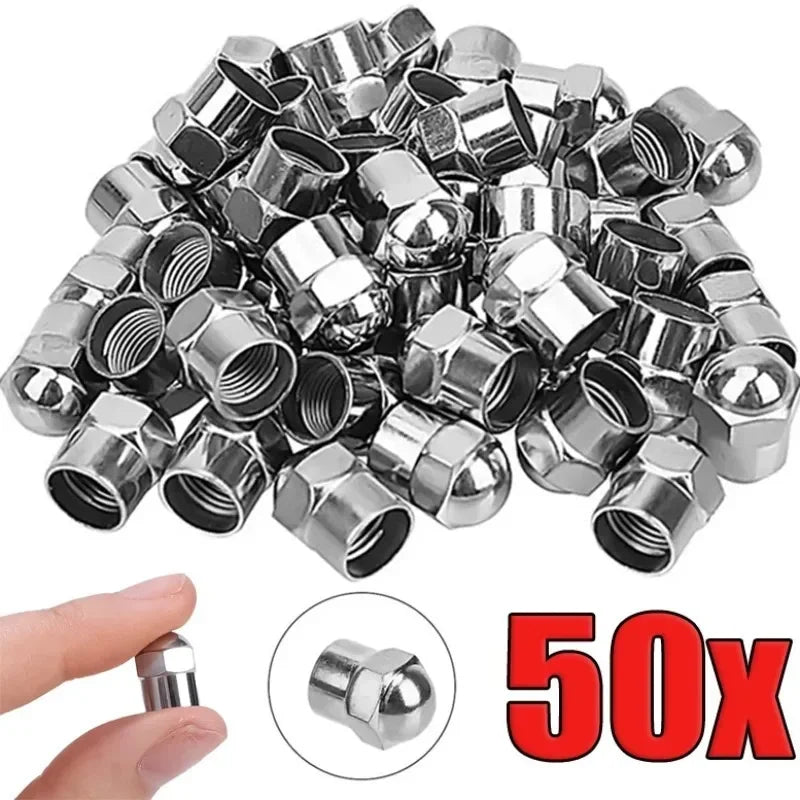 Chrome Tire Valve Caps 10/50 Pack – Universal Car, Bike & Moto