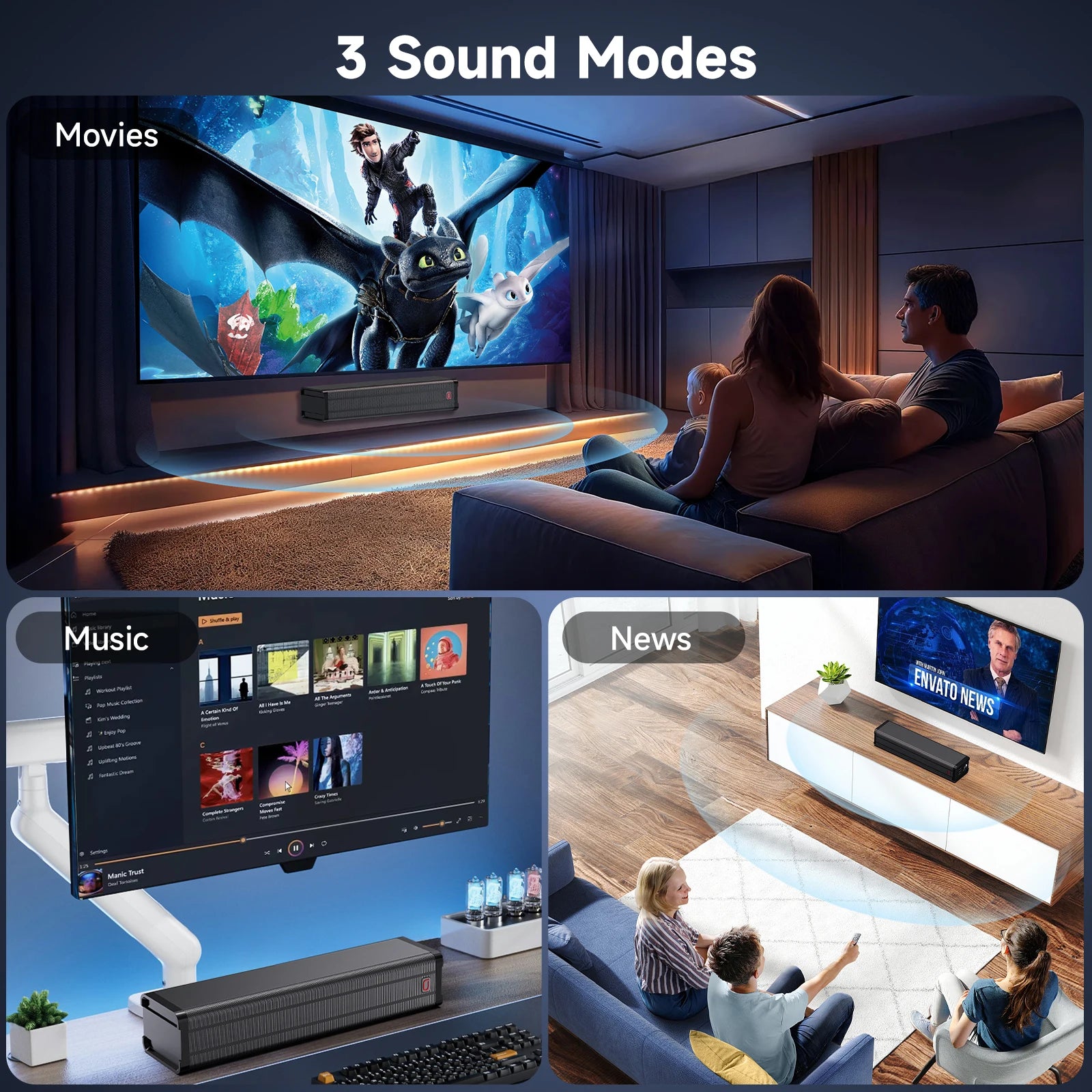 JYX H6 3D Surround Soundbar TV 15W Dual Drivers Dolby Atmos Bluetooth