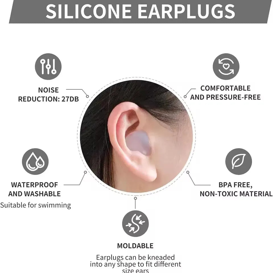 Reusable Silicone Ear Plugs Waterproof Soft Noise Cancelling Silent Gel Earplug For Sleeping Swimming Airplane Earbud Protection Zpaxo
