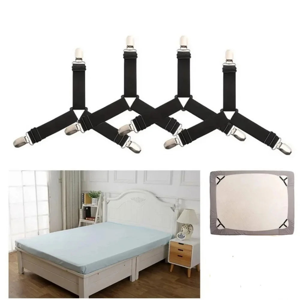 4-Pack Adjustable Non-Slip Sheet Straps with Elastic Clips Sheet Strap Clips Zpaxo