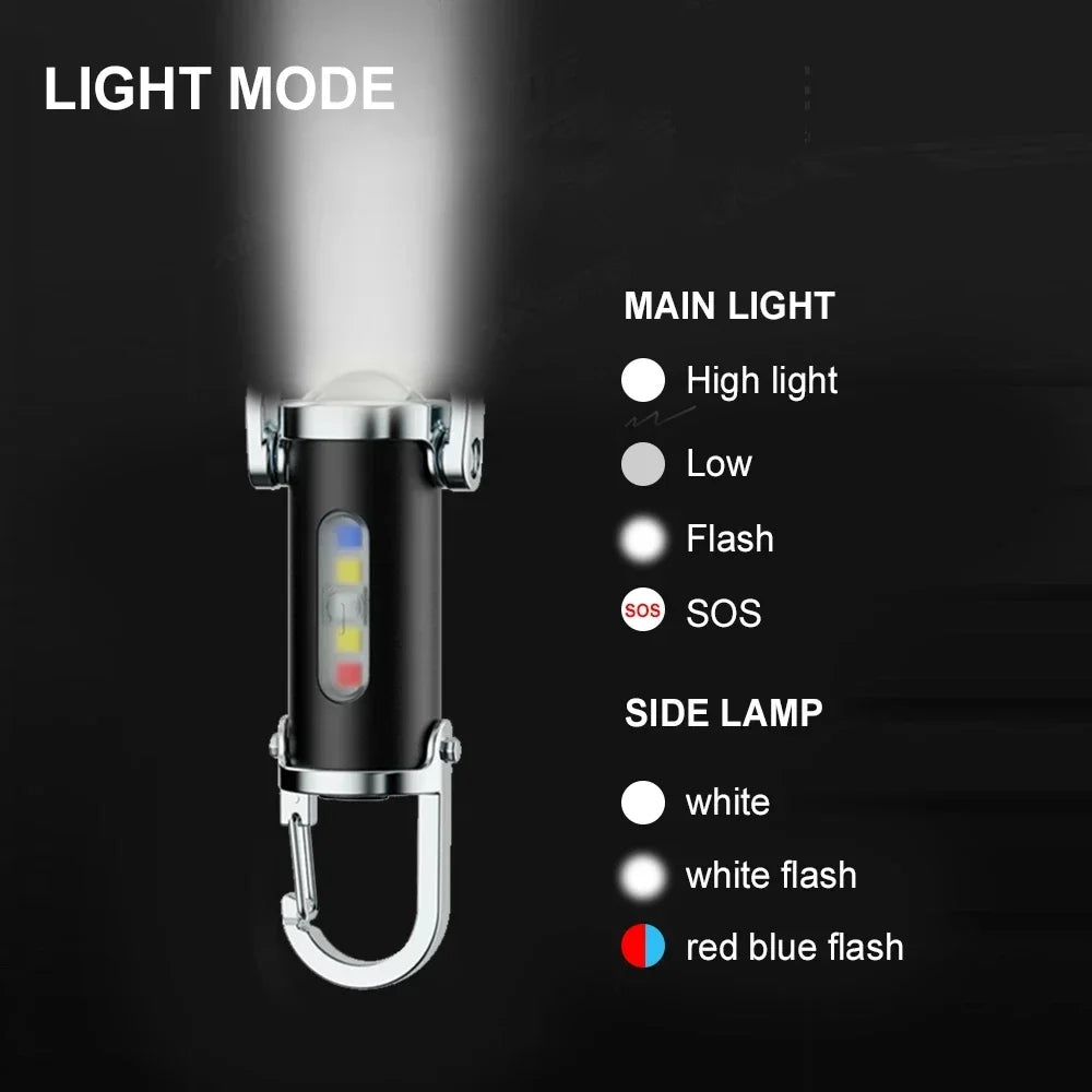 Mini Rechargeable Keychain Flashlight – 6 Modes, COB+LED