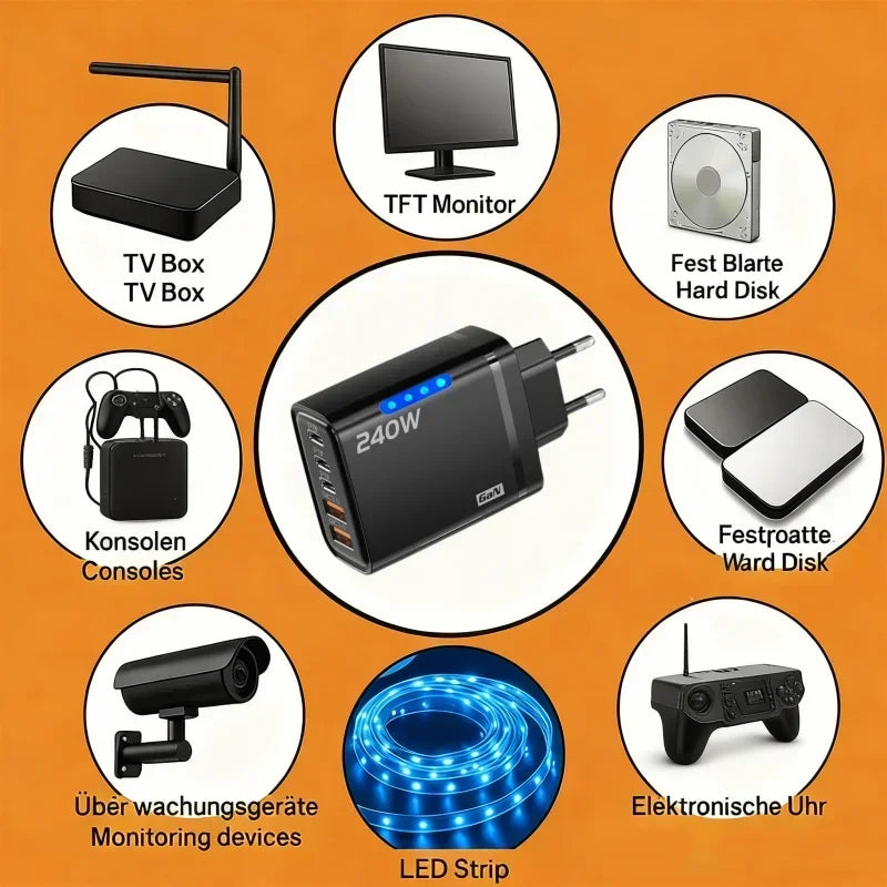 240W 1 Gan Desktop Charger IPhone 16 15pro Laptop Samsung Fast