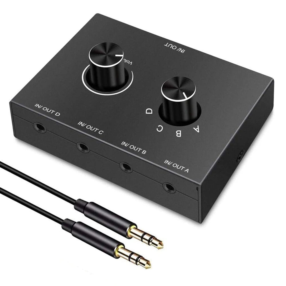 4 Way Jack Audio Switcher Stereo Bi-directional Switch Splitter Box 1