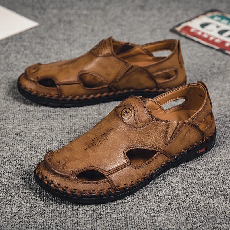 Summer Men Sandals Leather Mens Casual Shoes Outdoor Beach Roman Zpaxo XG21001 38