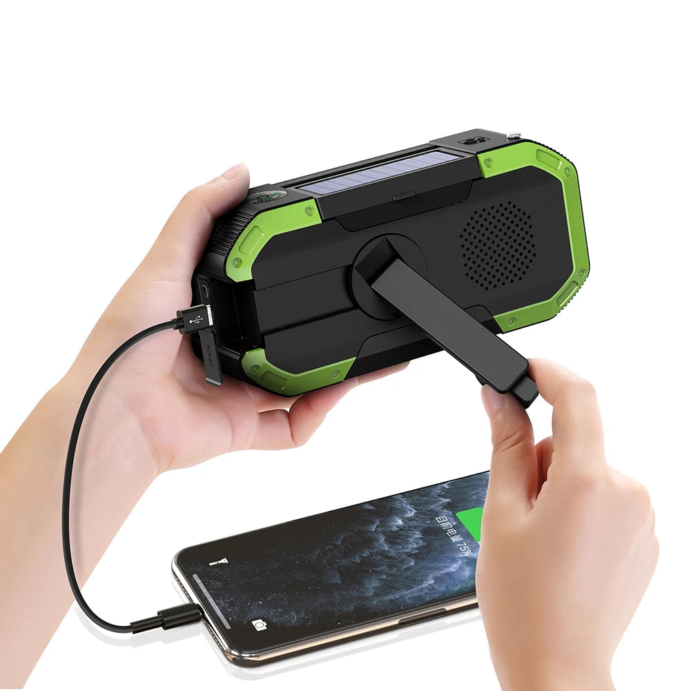 Solar Hand Crank Radio Emergency Weather 5000mAh Power Bank Charger Flash Light SOS Alarm Compass Radio Zpaxo
