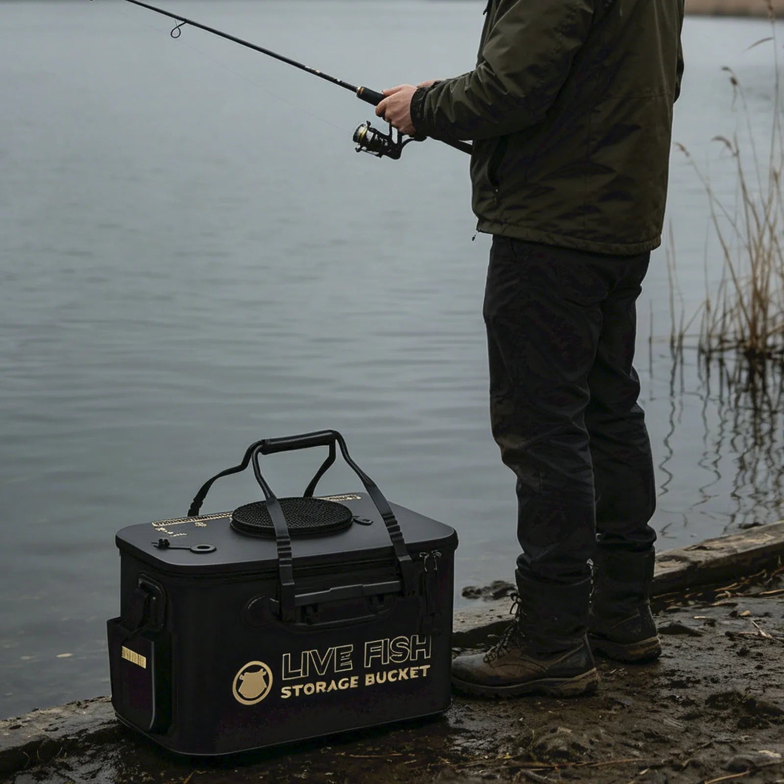 EVA Foldable Fishing Bucket Handbar Portable Water Tank Shoulder