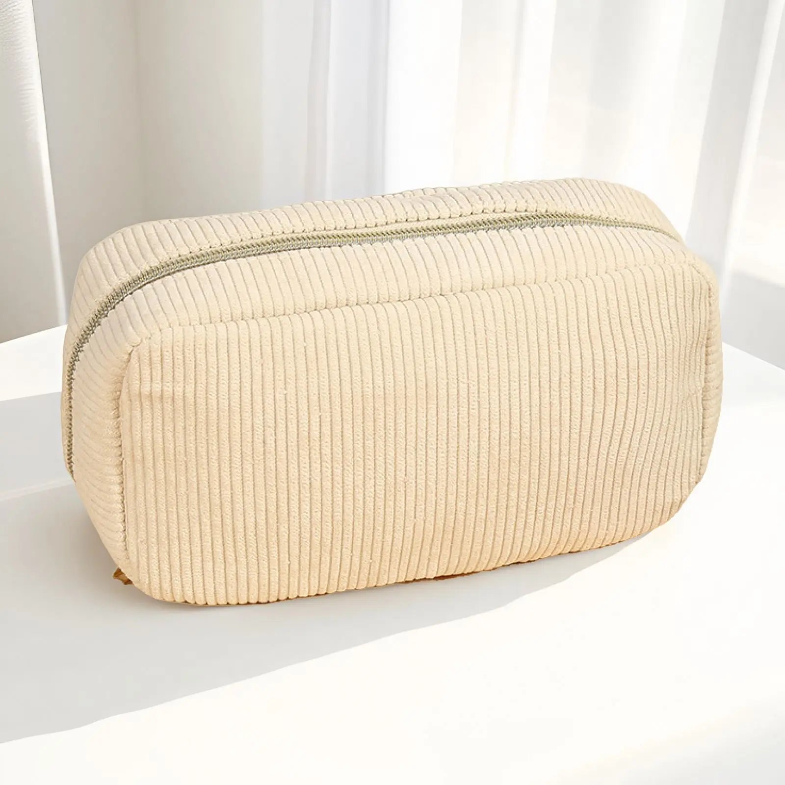 Corduroy Cosmetic Bag – Travel Makeup & Toiletry Organizer Pouch Cosmetic Travel Bag Zpaxo White