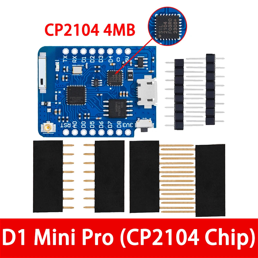 for WEMOS D1 Mini Pro – ESP8266 NodeMCU WiFi Development Board with 4MB/16MB Flash, External Antenna CP2104 USB Zpaxo CP2104 4M