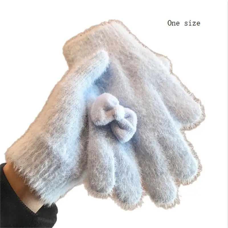 Charming Plush Gloves Bow Detailing Keep Warm Winter Stylish Women Zpaxo