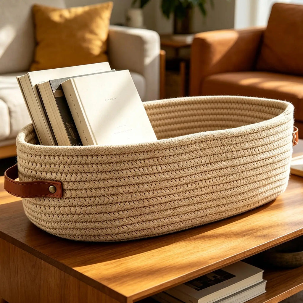 Woven Baskets Storage 2 Handles Large Bin Decorative Basket Bathroom