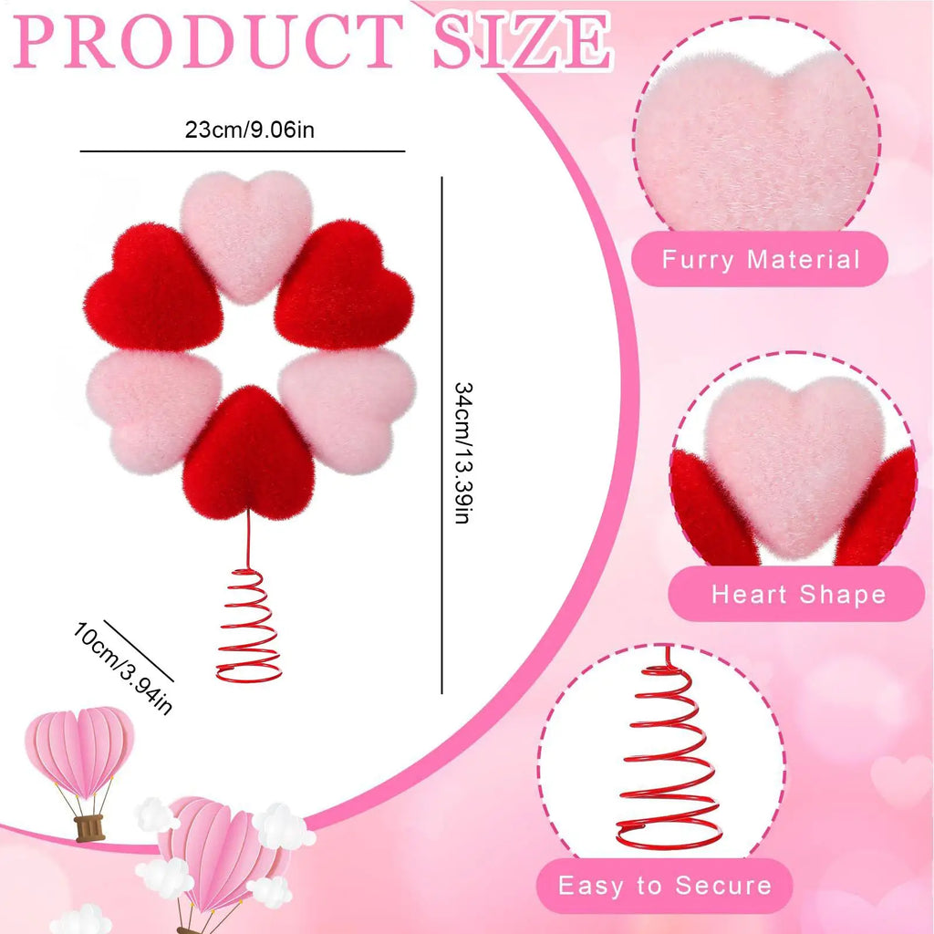 Heart Tree Topper Plush Christmas Decor Romantic Valentines Couples