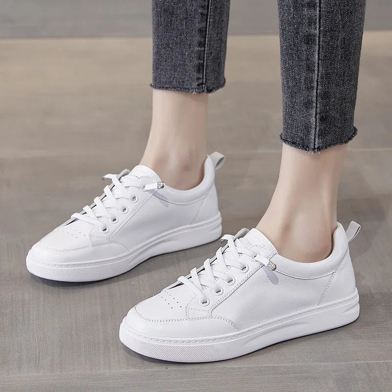 2026 Leather White Sneakers Women Spring Autumn Slip Lazy Elastic Zpaxo