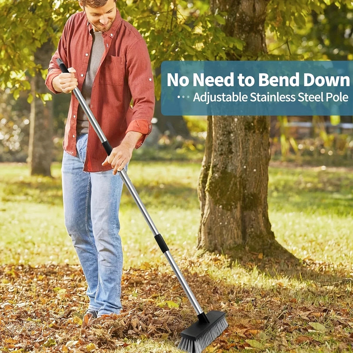 Heavy-Duty Hard Bristle Push Broom – Adjustable Long Handle Outdoor Push Broom Zpaxo
